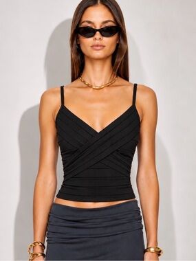 Revolve BARDOT Talia Black Bandage Crop Top Size L